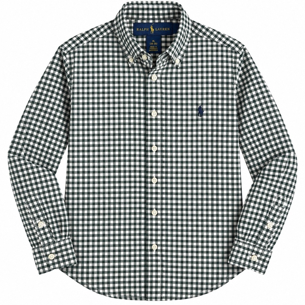 Ralph Lauren Youth XL 18-20 Gingham Check Button Down Shirt Black White Cotton